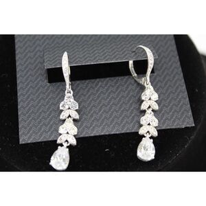 NADRI Crystal Drop Earrings Silver Tone Rhinestone Floral Dangle Bridal